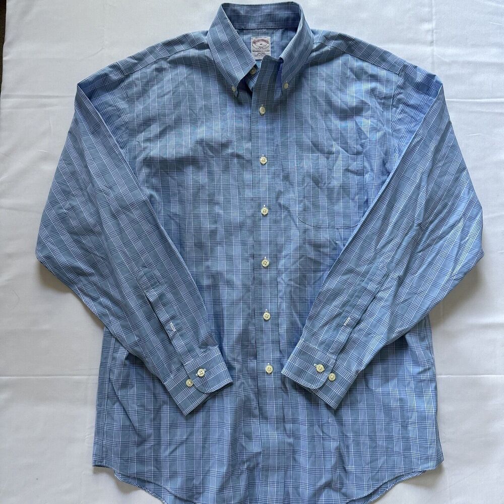 Brooks Brothers Mens M Blue Check Madras Long Sleeve Original Polo 346 Cotton